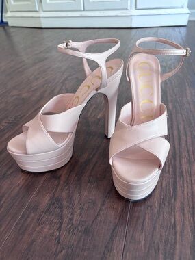 Gucci Nude Platform Ankle-Strap Sandals